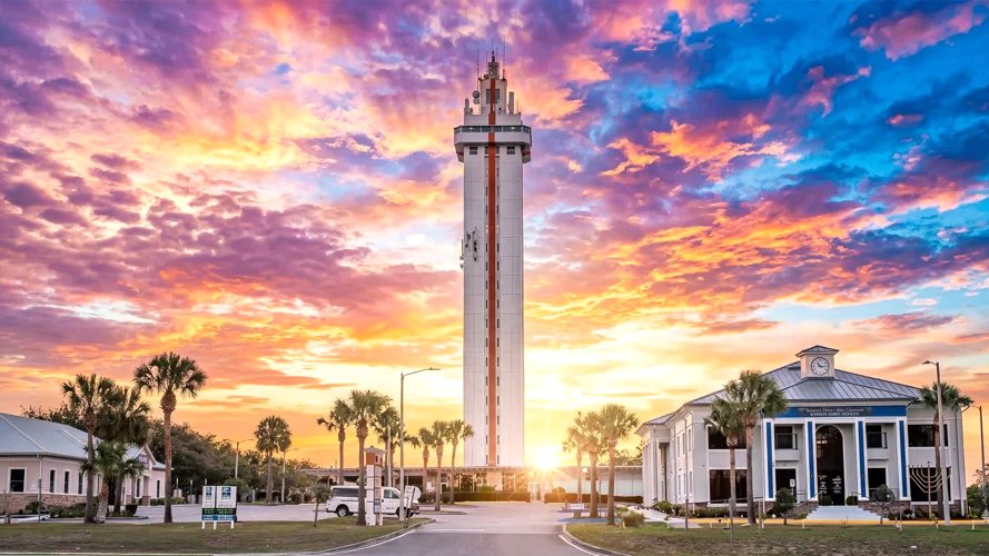 The Citrus Tower in Clermont, Florida at sunset