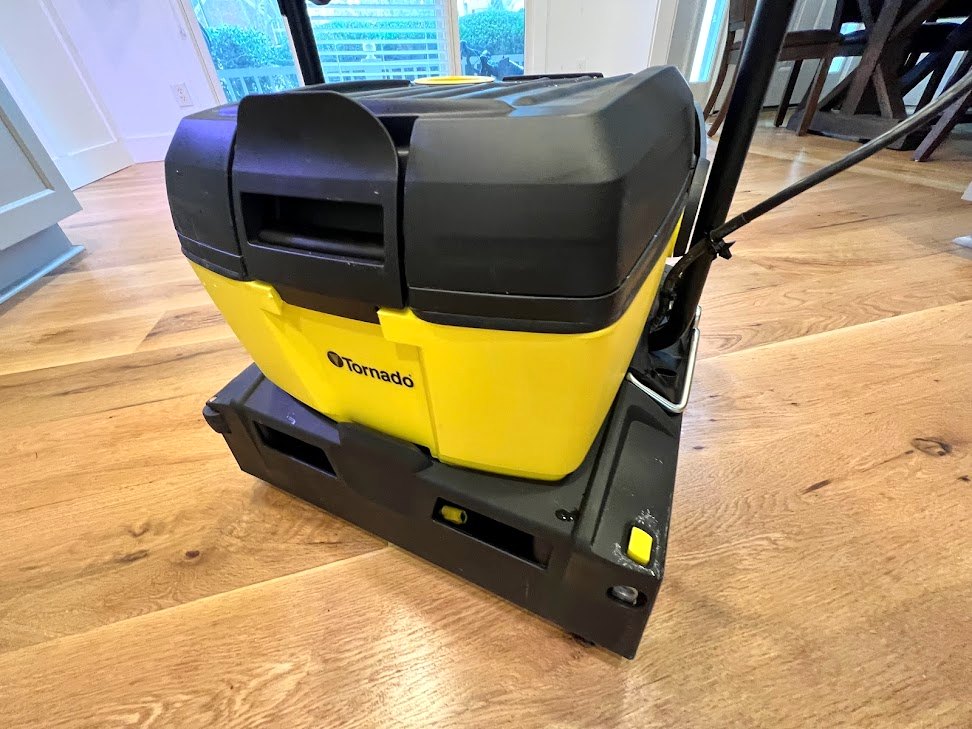 Tornado screen-and-recoat machine on a hardwood floor